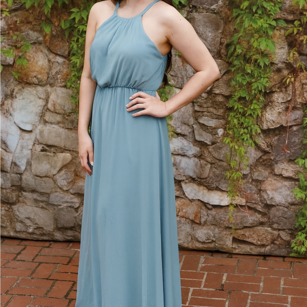 SHOW ME YOUR MUMU Amanda Silver Sage Crisp Chiffon Maxi Dress, M